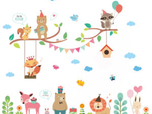 Sticker mural déco chambre bébé enfant - Thème animaux en fête