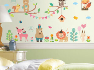 Sticker mural de qualité pour décorer la chambre de bébé - Thème : animaux en fête