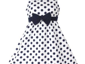 Robe blanche à pois bleu marine pour enfant fille