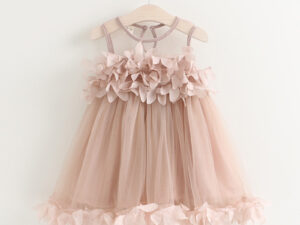 Robe de célébration fille - couleur rose - mi-longue - robé été