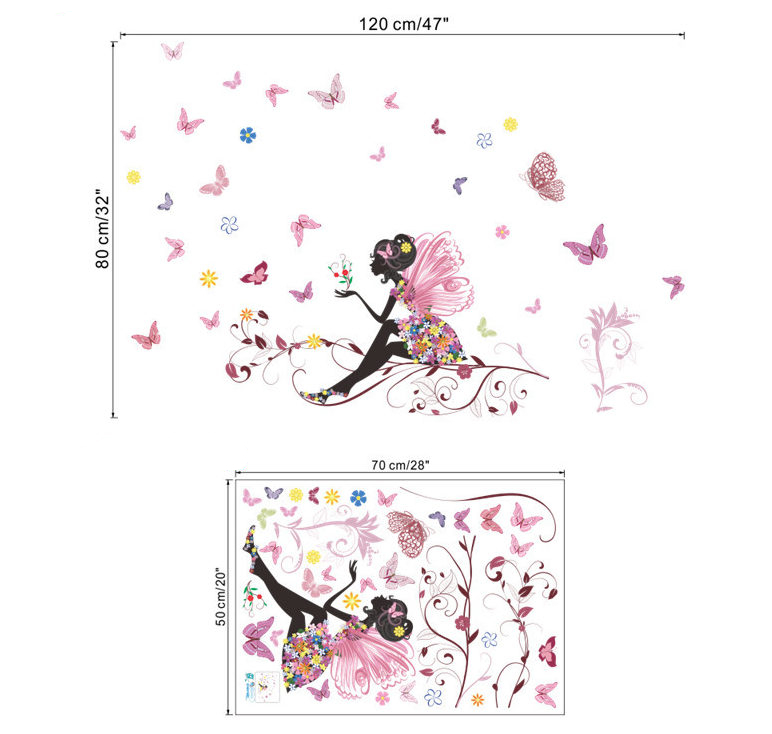 Stickers Muraux Fille Papillon Fleur Fée Sticker Mural Floral Rose