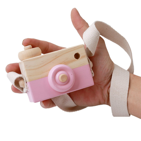 Appareil photo jouet en bois couleur rose