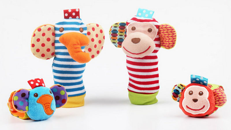 Doudou chaussette et bracelet pour bébé garçon et bébé fille