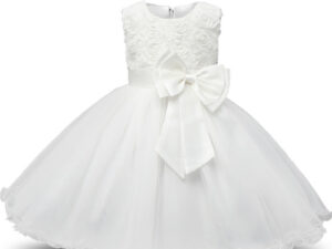 Robe fille enfant célébration - robe blanche de princesse avec nœud papillon