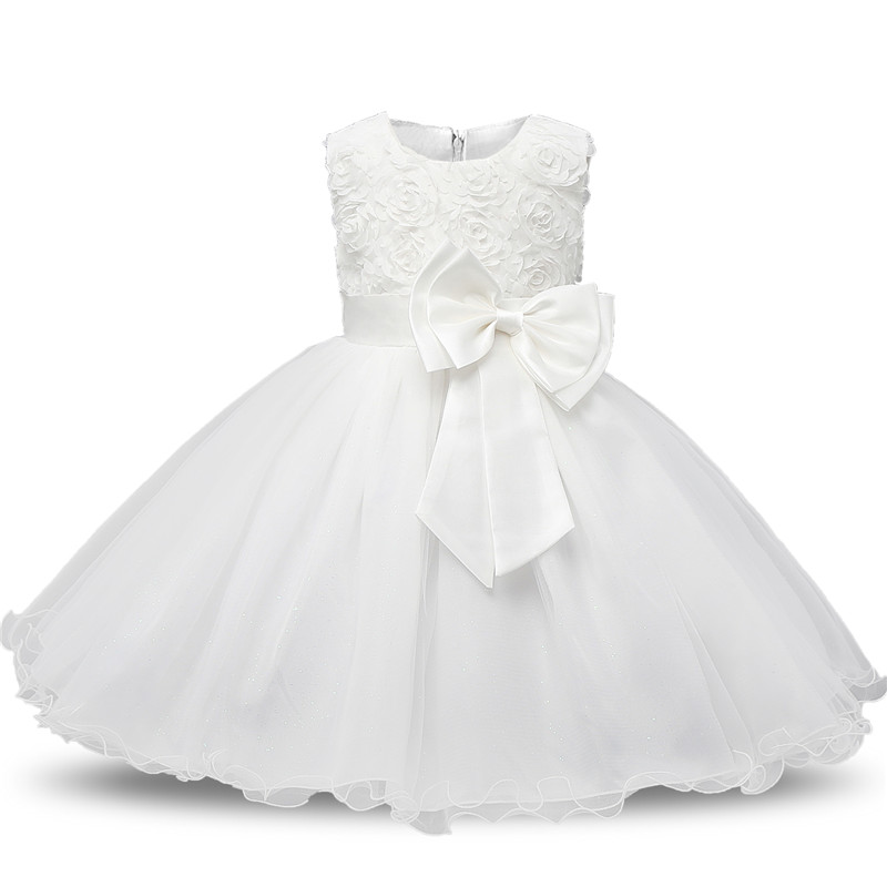 Robe fille enfant célébration - robe blanche de princesse avec nœud papillon