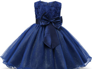Robe fille enfant célébration - couleur bleu marine - robe avec nœud papillon