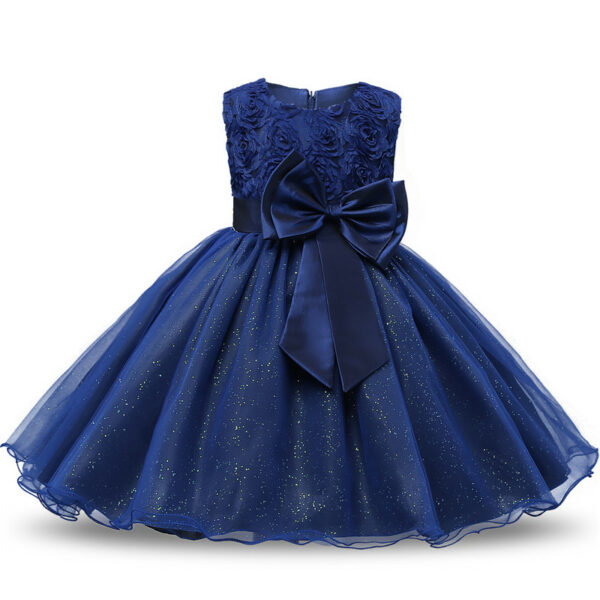 Robe fille enfant célébration - couleur bleu marine - robe avec nœud papillon