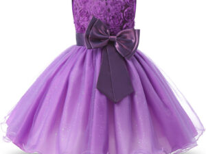 Robe fille enfant célébration - couleur violet - robe avec nœud papillon