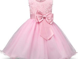Robe fille enfant célébration - couleur rose bonbon - robe de princesse avec nœud papillon