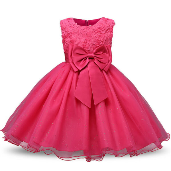 Robe fille enfant célébration - couleur rose - robe avec nœud papillon