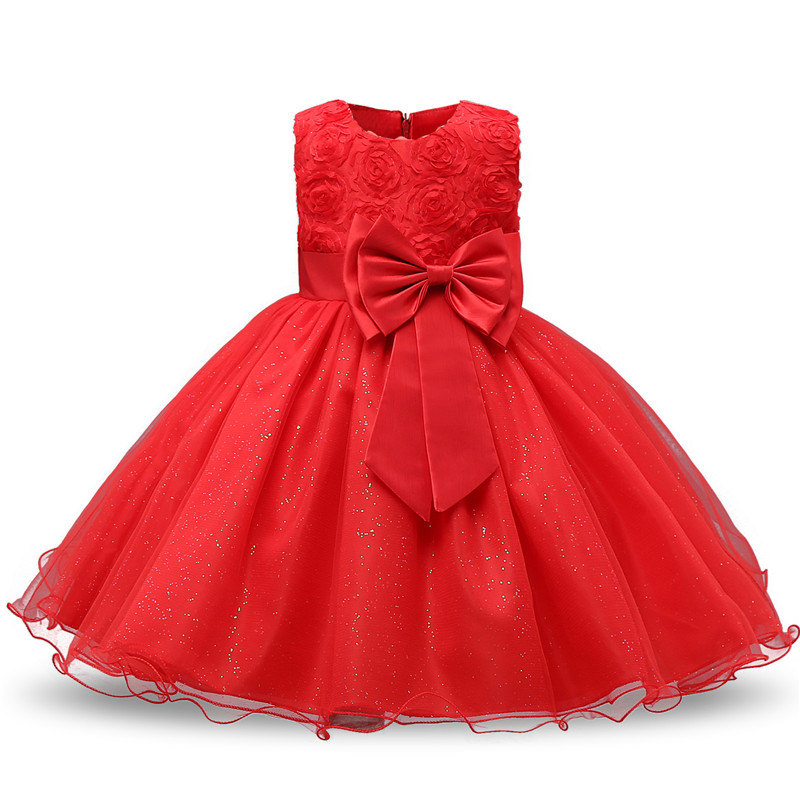Robe fille enfant célébration - couleur rouge - robe avec nœud papillon