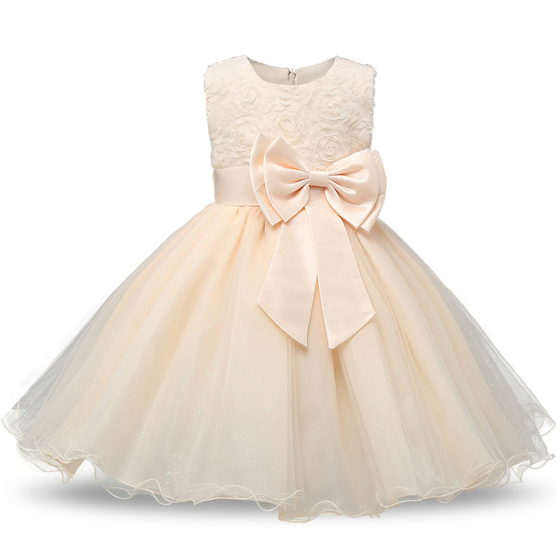 Robe fille enfant célébration - couleur écru - robe de princesse avec nœud papillon