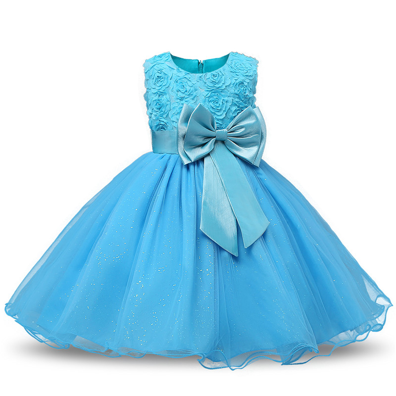 Robe fille enfant célébration - couleur bleu - robe princesse avec nœud papillon