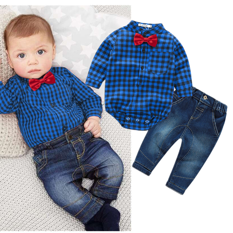 Ensemble bébé garçon 3 à 24 mois (jean, chemise, nœud papillon)