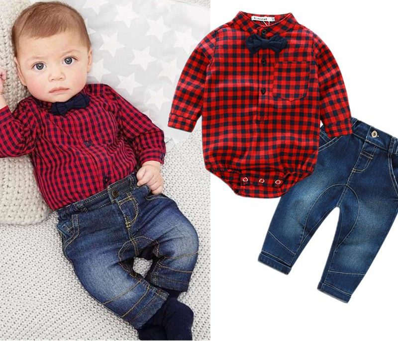 Ensemble bébé garçon 3 à 24 mois (jean, chemise, nœud papillon)