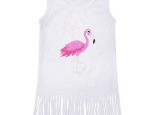 Robe blanche flamant rose pour fille