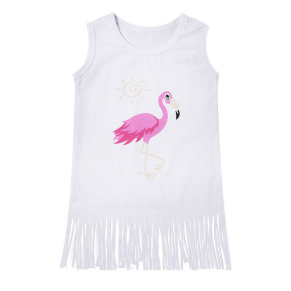 Robe blanche flamant rose pour fille