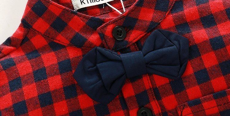 Ensemble bébé chemise rouge à carreaux avec nœud papillon noir