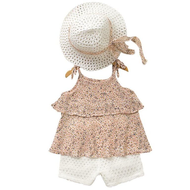 Ensemble été Bébé Fille 3 Pièces - Short Cerise & Top Lilas Avec Chapeau - Taille 6-23 Mois