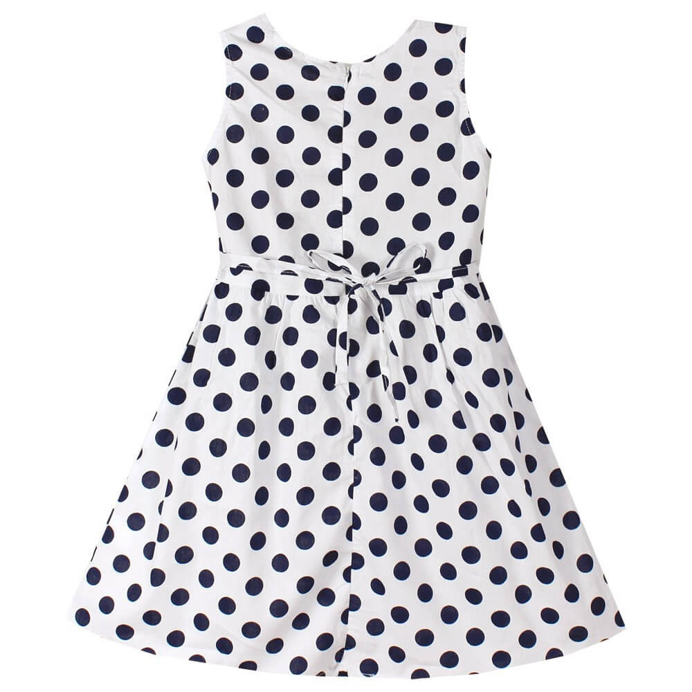 Robe Églantine - Vue de dos - Robe fille blanche pois bleu marine