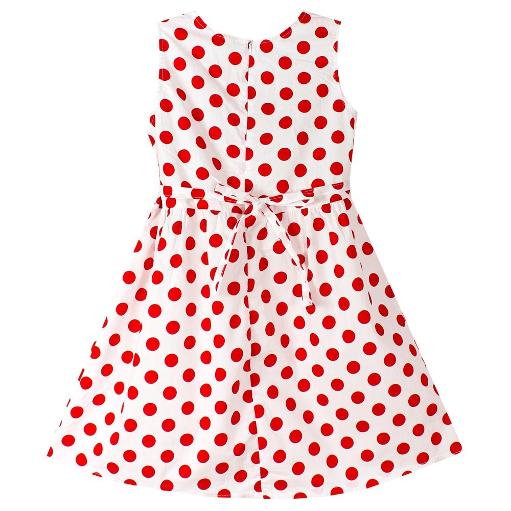 Robe enfant fille - blanche, sans manches, pois rouges, nœud papillon