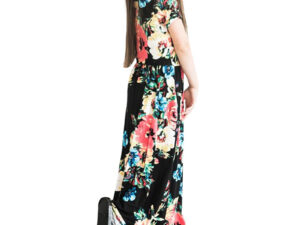 Robe d'été longue - Couleur noire, style bohémienne - Fleurs