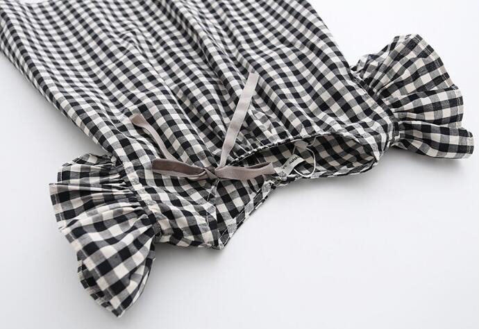 Robe pour fille noir et blanc à carreaux, manches courtes, robe légère