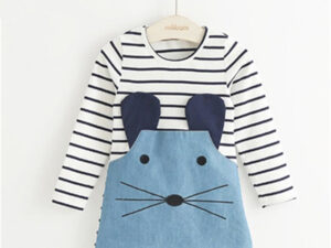 Robe enfant fille haut marinière avec tête de souris enfantin