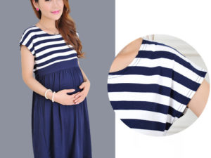 Robe rayures bleu et blanc mi-longue femme enceinte