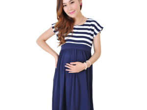 Robe rayures bleu et blanc mi-longue femme enceinte