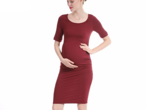 Robe slim, mi-longue, tencel et élasthanne, pour grossesse couleur bordeaux
