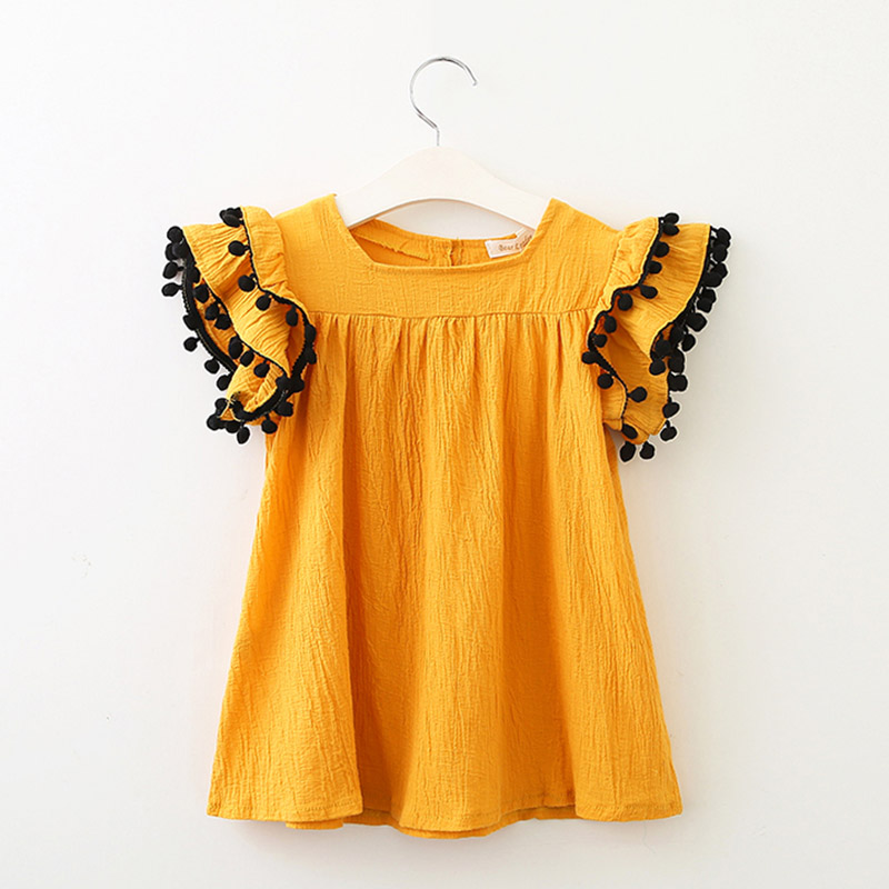 Robe été jaune manches courtes et mi-longue pour fille