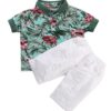 Ensemble garçon bermuda blanc et polo vert