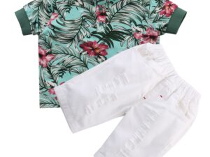Ensemble garçon bermuda blanc et polo vert