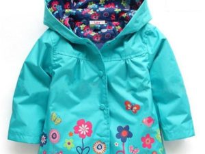 Imperméable, coupe-vent fille bleu turquoise avec capuche