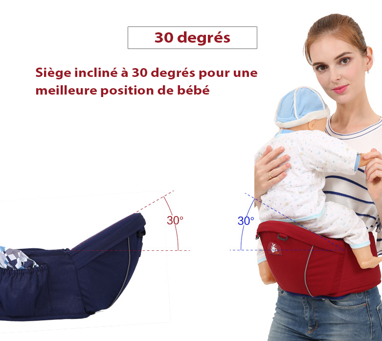 Porte-bébé hipseat incliné à 30 degrés pour le confort du bébé et de la maman