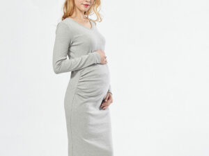 Robe de grossesse longue couleur gris clair