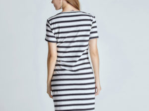 Robe femme enceinte mi longue vue de dos rayures noir et blanc