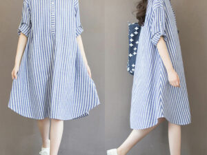 Robe d'été légère couleur bleu et blanc avec des rayures - Robe femme enceinte