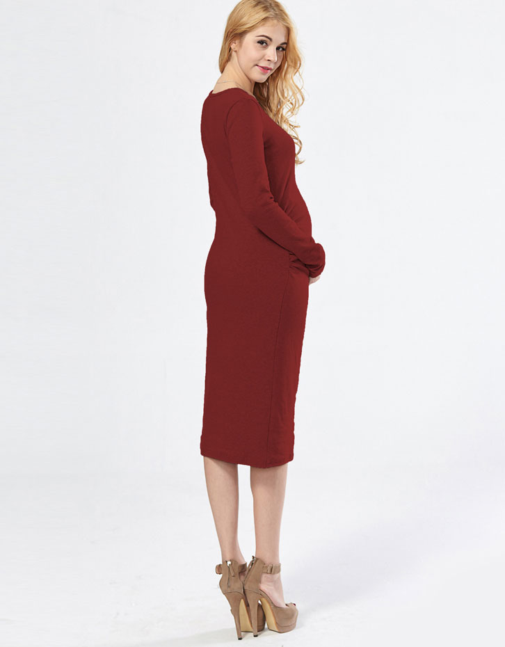 Robe longue rouge pour femme enceinte et après l'accouchement
