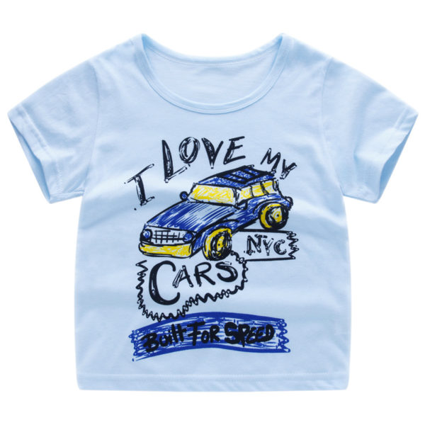 T-shirt bleu pour garçon I love my cars