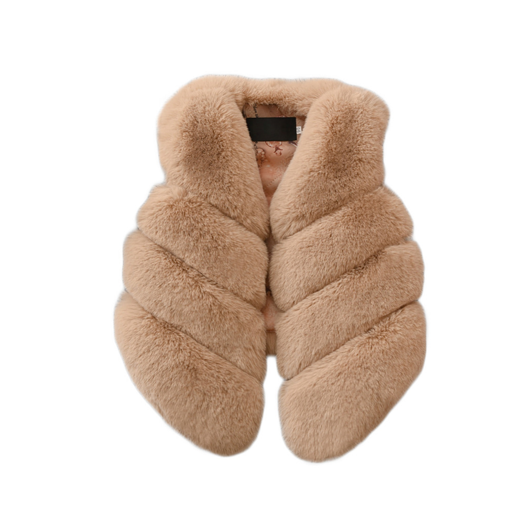 Gilet fille couleur beige avec imitation fourrure véritable