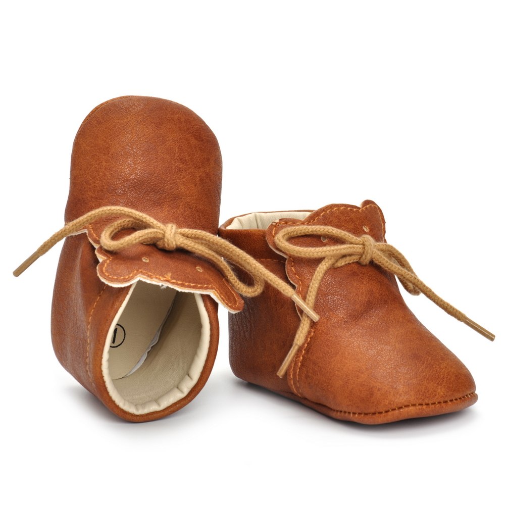 Chaussures marrons bébé fille et garçon en cuir PU - Semelle souple