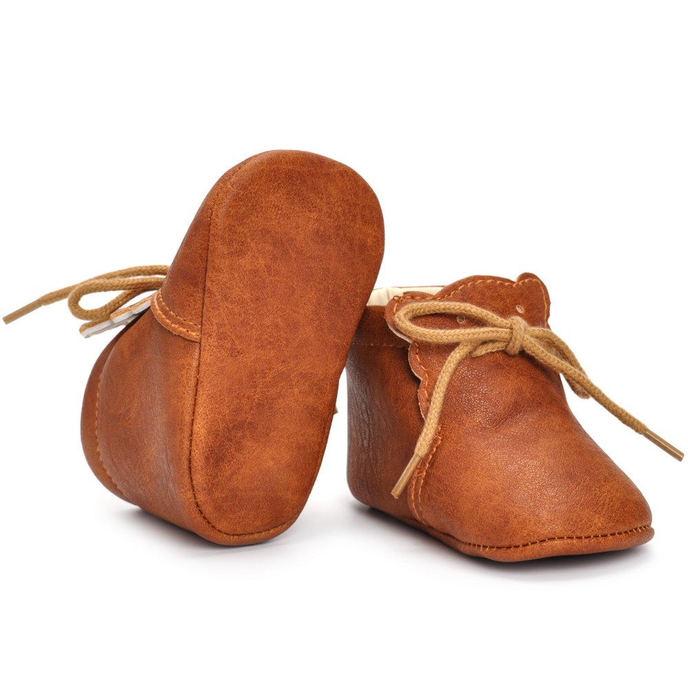 Chaussures marrons bébé fille et garçon en cuir PU - Semelle souple