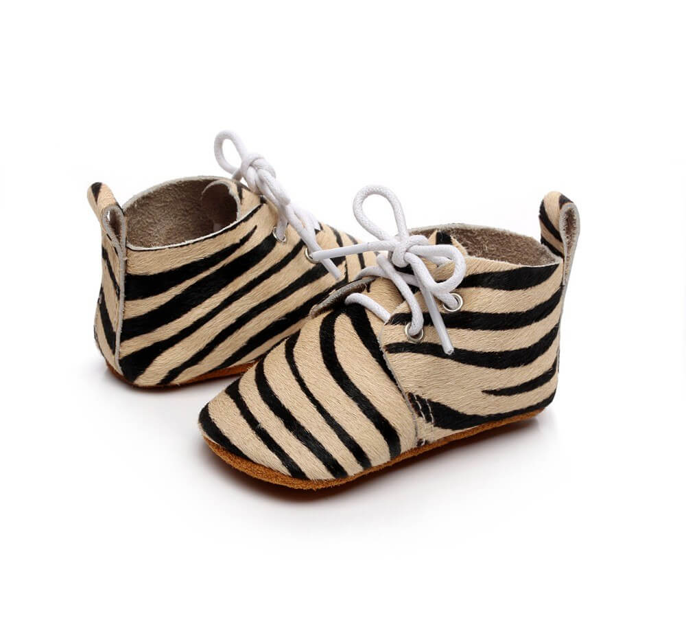 Mocassins bébé cuir véritable imitation peau de zèbre