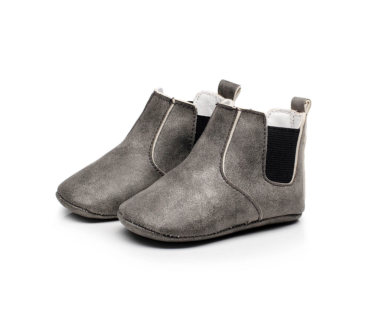 Mocassins cuir gris pour bébé - vue de profil