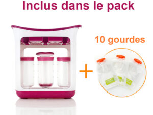 Inclus dans le pack : Machine Pom Fruix et 10 gourdes