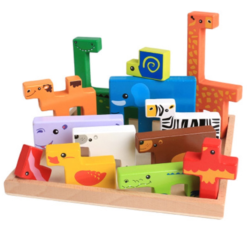 Jouet en Bois, Jeux Montessori Enfant Animaux Bloc Empiler