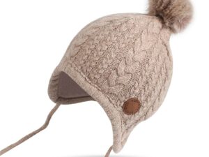 Bonnet bébé couleur beige avec pompon