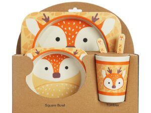 Lot de 5 pièces vaisselle bébé bambou modèle cerf
